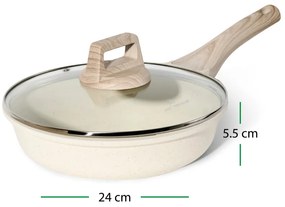 Τηγάνι Just Perfecto JL-41, 24 cm, Γυάλινο καπάκι, Μαρμάρινη επίστρωση, Χωρίς PFAS, Επαγωγή, Μπεζ