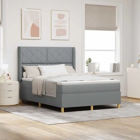 vidaXL Κρεβάτι Box Spring με Στρώμα & LED Φως Γκρι 140x200 εκ. Ύφασμα