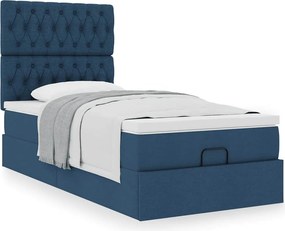 vidaXL Οθωμανικό κρεβάτι με στρώμα μπλε 90x190cm ύφασμα