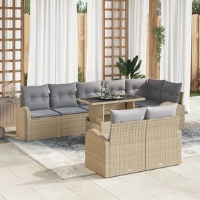 vidaXL Σετ Καναπέ 9 Τεμαχίων Με Μαξιλάρια Μπεζ Πολυ Ρατάν