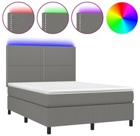 vidaXL Κρεβάτι Boxspring με Στρώμα &amp; LED Σκ.Γκρι 140x190εκ. Υφασμάτινο