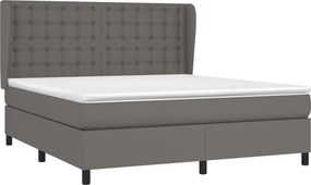 vidaXL Κρεβάτι Boxspring με Στρώμα Γκρι 180x200 εκ. Συνθετικό Δέρμα