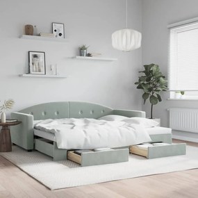 vidaXL Καναπές Κρεβάτι Συρόμενος Αν. Γκρι 90x190 εκ Βελούδο &amp; Συρτάρια