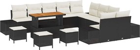 vidaXL Σετ Καναπέ Κήπου με μαξιλάρι 14 pcs Μαύρο Πολυ ράταν