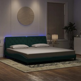 vidaXL Πλαίσιο Κρεβατιού με LED Σκούρο Πράσινο 200x200 εκ. Βελούδινο