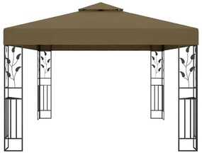 vidaXL Κιόσκι με Διπλή Οροφή και Φωτάκια LED Taupe 3 x 4 μ.