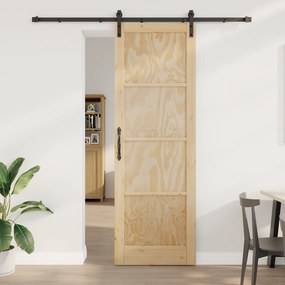 vidaXL Συρόμενη πόρτα με σετ αξεσουάρ 78x232 εκ. Μασίφ Ξύλο Πεύκου
