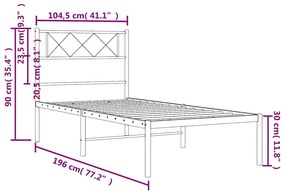 Πλαίσιο Κρεβατιού με Κεφαλάρι Λευκό 100x190 εκ. Μεταλλικό - Λευκό