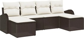 vidaXL Σετ Καναπέ Κήπου με μαξιλάρι 6 pcs Καφέ Πολυ Ρατάν