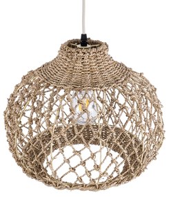 GloboStar® ECUADOR 02115 Boho Κρεμαστό Φωτιστικό Οροφής Μονόφωτο 1 x E27 AC220-240V IP20 - Φ35 x Υ28cm - Μπεζ Seagrass - Φύκι Πλέγμα Καμπάνα - 5 Χρόνια Εγγύηση