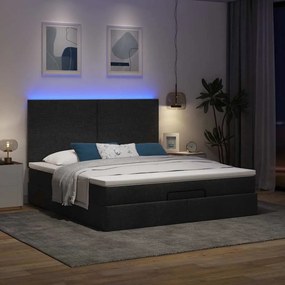 vidaXL Οθωμανικό κρεβάτι με στρώμα &amp; LEDs Μαύρο ύφασμα 180x200cm