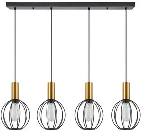 SE21-GM-4-4BL-GR1 ADEPT TUBE Gold Matt Pendant Black Metal Grid+