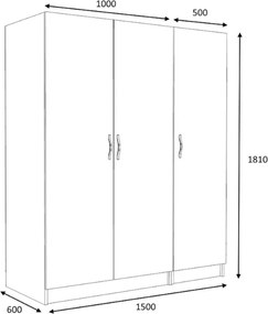 Ντουλάπα ρούχων Victoria Megapap τρίφυλλη χρώμα λευκό 150x60x181εκ.