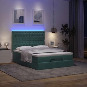 vidaXL Οθωμανικό κρεβάτι με στρώματα & LEDs Σκούρο πράσινο Βελούδο