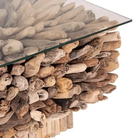 Τραπεζάκι σαλονιού SPARROW C9963 Τετράγωνο Driftwood &amp; Γυαλί 75x75x51Υ εκ. 75x75x51 εκ.