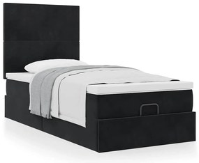 vidaXL Οθωμανικό κρεβάτι με στρώματα Μαύρο 90x200cm Velvet