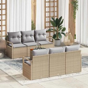 vidaXL Σετ Υπαίθριου Καναπέ 7 Τεμαχίων  με Μπεζ Μαξιλάρια από Πολυ Ράτταν