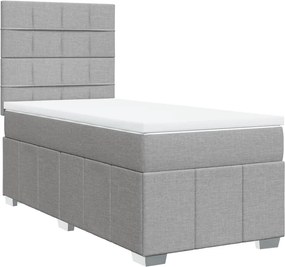 vidaXL Κρεβάτι Boxspring με Στρώμα Ανοιχτό Γκρι 90x200 εκ. Υφασμάτινο