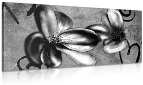 Εικόνα με ενδιαφέροντα vintage λουλούδια σε μαύρο & άσπρο - 120x60