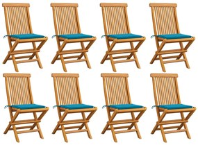 vidaXL Καρέκλες Κήπου 8 τεμ. από Μασίφ Ξύλο Teak με Μπλε Μαξιλάρια
