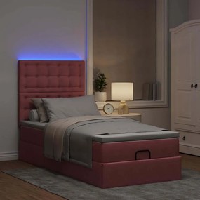 Οθωμανικό κρεβάτι με στρώματα &amp; LEDs Ροζ 90x190cm Velvet 3314437