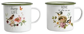 Artekko Artekko Mug Λευκές Μεταλλικές Κούπες με Πράσινα Σχέδια (14x11x10)cm 2pcs 742-2507