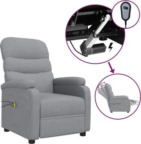 vidaXL Πολυθρόνα Μασάζ Ηλεκτρική Ανοιχτό Γκρι Υφασμάτινη