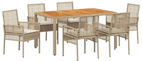 vidaXL Σέτ φαγητού για κήπο 7 pcs Μπεζ συνθετικό ρατάν
