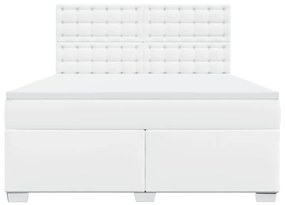 Κρεβάτι Boxspring με Στρώμα Λευκό 180x200 εκ. Συνθετικό Δέρμα - Λευκό