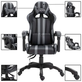 Καρέκλα Gaming Γκρι από Συνθετικό Δέρμα - Γκρι