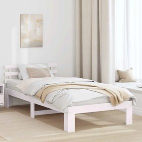 vidaXL Λευκό Ξύλινο Κρεβάτι Λευκό Ξύλο 75 x 190 εκ. Απλό Λευκό Κρεβάτι