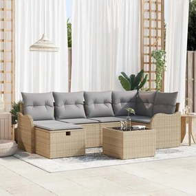 vidaXL Σετ Καναπέ Κήπου με μαξιλάρι 7 pcs μπεζ και ανοιχτό γκρι