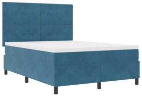 vidaXL Κρεβάτι Box Spring με Στρώμα  Σκούρο Μπλε 140x190 εκ. Βελούδο