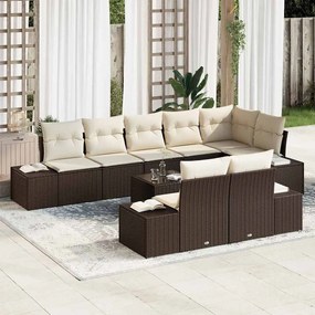 vidaXL Σετ Καναπέ Κήπου με μαξιλάρι 9 pcs Καφέ και Κρέμα Πολυ ράταν