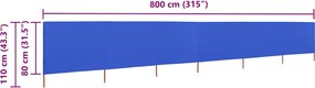 vidaXL Προστατευτικό Αέρα με 6 Πάνελ Αζούρ Μπλε 800x80 εκ. Υφασμάτινο