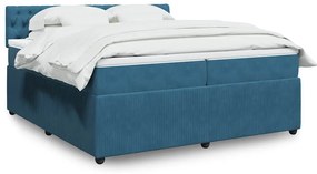 vidaXL Κρεβάτι Boxspring με Στρώμα Μπλε 200x200 εκ. Βελούδινο