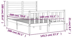 Σκελετός Κρεβατιού Χωρίς Στρώμα 140x200 εκ Μασίφ Ξύλο Πεύκου - Καφέ