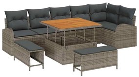 vidaXL Σετ Καναπέ Κήπου με μαξιλάρι 9 pcs Γκρι Πολυ ράταν