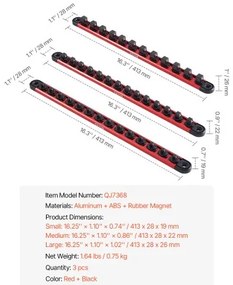 VEVOR Socket Organizer Rail Set 3PCS Aluminum Socket Organizers with 40 Clips