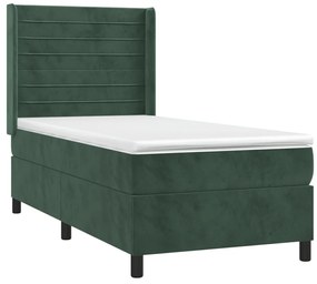 vidaXL Κρεβάτι Boxspring με Στρώμα Σκούρο Πράσινο 80x200 εκ. Βελούδινο