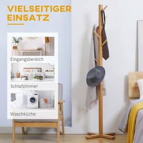 HOMCOM κρεμάστρα παλτό, βάση για καπέλα, 8 γάντζοι, 49,5 cm x 49,5 cm x 178 cm, Φυσικό