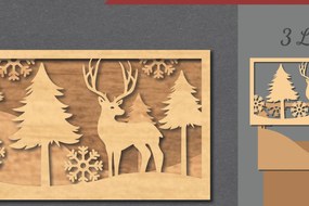 Σετ των 2 Intra απο ξύλο plywood 3mm-4mm πάχος - Deer Scene Laser Cut Decor Home  1 Δίασταση 20x20 cm INTRAFABR-112465743
