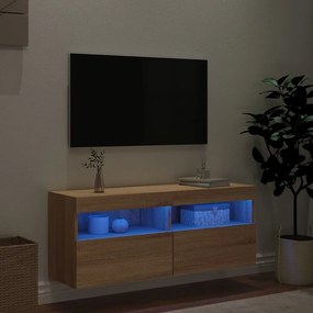 Έπιπλο Τοίχου Τηλεόρασης με LED Sonoma Δρυς 100x30x40 εκ. - Καφέ