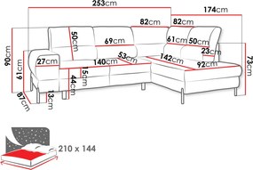 Γωνιακός καναπές Clinton-Cappuccino-Δεξιά - 253.00Χ174.00Χ73.00cm