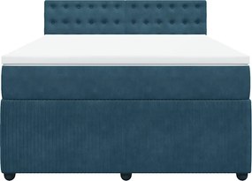 vidaXL Κρεβάτι Boxspring με Στρώμα Μπλε 140x190 εκ. Βελούδινο