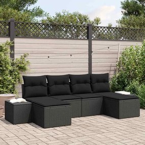 vidaXL Σετ Καναπέ Κήπου με μαξιλάρι 6 pcs Μαύρο Πολυ ράταν
