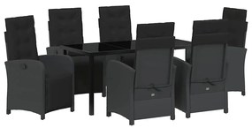 vidaXL Σέτ φαγητού για κήπο 7 pcs Μαύρο συνθετικό ρατάν