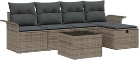 vidaXL Σετ Καναπέ Κήπου με μαξιλάρι 6 pcs Γκρι Πολυ ράταν