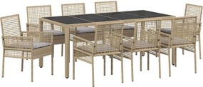 vidaXL Σέτ φαγητού για κήπο 9 pcs Μπεζ συνθετικό ρατάν