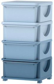 Κουτιά αποθήκευσης για παιδιά HOMCOM, 4 συρτάρια, στρογγυλεμένες άκρες, υπερυψωμένο σχέδιο, πλαστικό, Μπλε